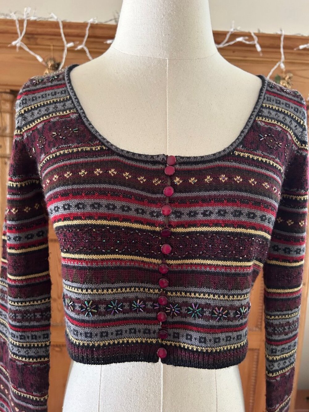 Vintage Betsey Johnson Fair Isle Cropped Cardigan Sweater